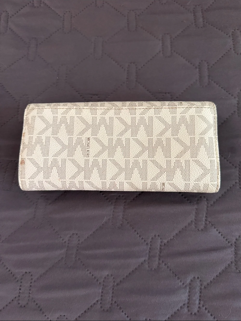 Michael Kors Cream MK Logo Continental Wallet with Gold Emblem
